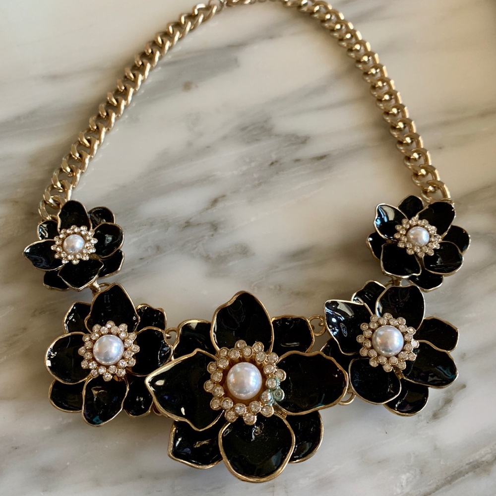 Vintage Black enamel fine stone Designer Necklace